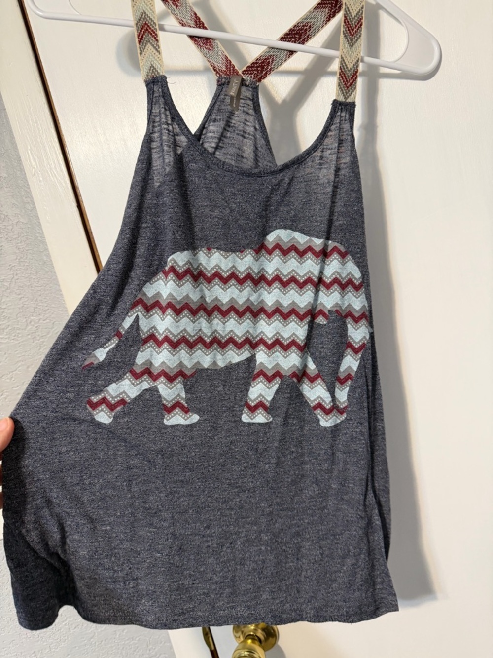 Vanity Gray Racerback Tank with Patterned Straps